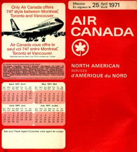 Air Canada April 1971 Timetable