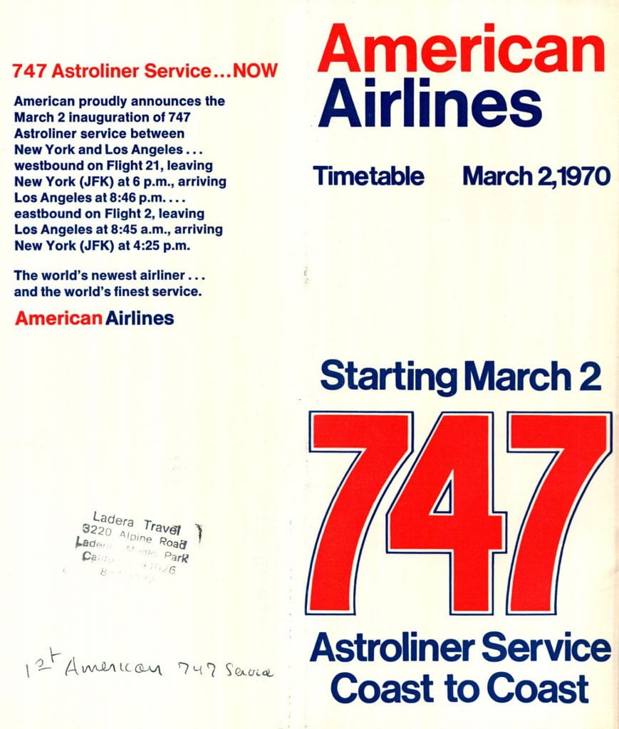American Airlines March 2, 1970 Timetable