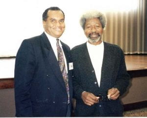 Richard Joseph and Wole Soyinka standing together and smiling