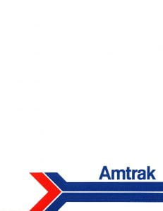 Amtrak 1972 menu cover with the railroad's name and logo on a white background