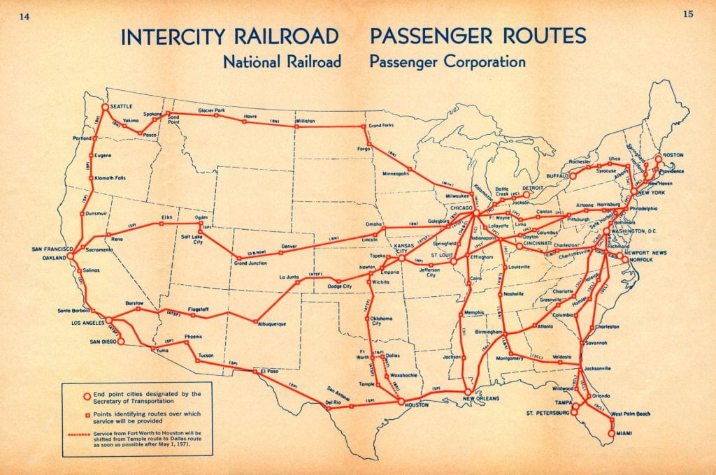 Map of Amtrak network published in May 1971 timetable
