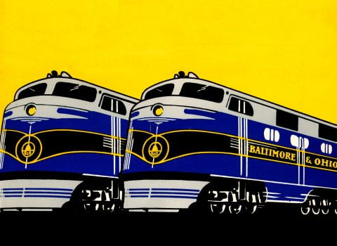 Illustration of two Baltimore & Ohio streamlined trains