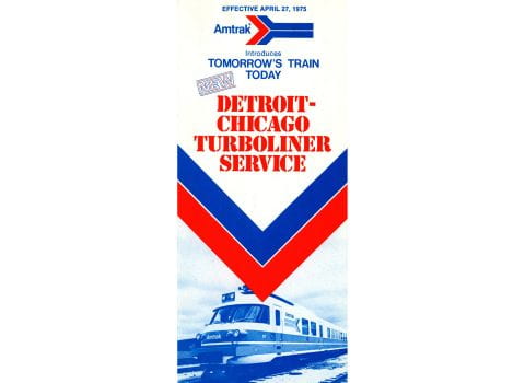Detroit to Chicago Turboliner Service schedule, April 27, 1975