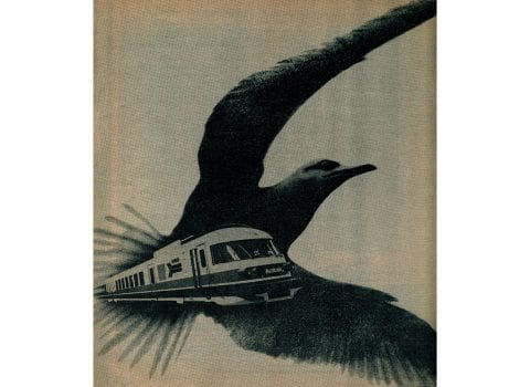 Amtrak's New Turboliner: promotion showing Turboliner and eagle