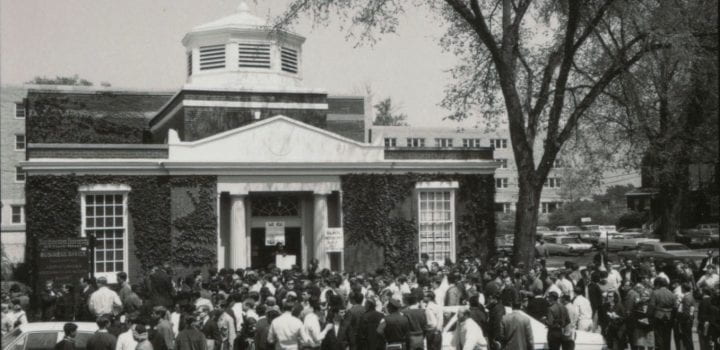 Bursar's Office Takeover, May 3, 1968, photo courtesy of Jim Roberts, Northwestern University Archives