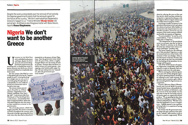 Obayiuwana, Osasu. “Nigeria: We Don’t Want to be Another Greece.” New African, March 2012, no. 515.