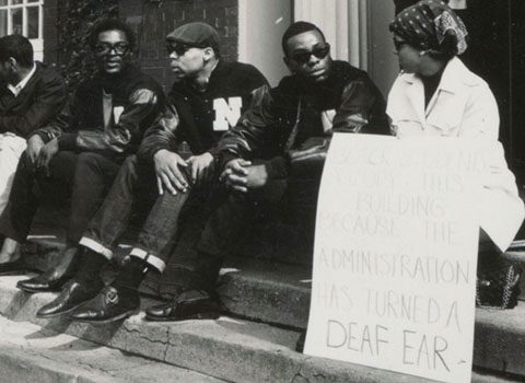 Students on the steps of the Bursar’s Office, May 3, 1968 