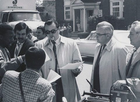 James Turner speaks with the press, May 3, 1968