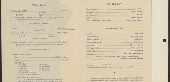Program, “First Concerts,” American Dance Theatre, May 10, 1940