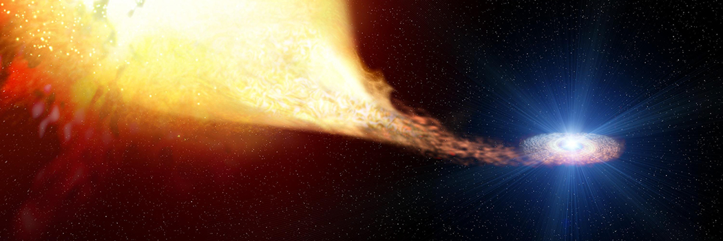 A progenitor star exploding after transferring gas to a companion star.