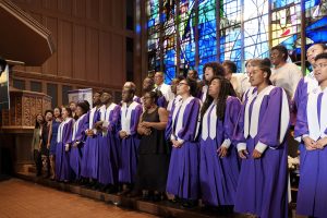 Northwestern's gospel choir, the Northwestern Community Ensemble, performs at the 50th anniversary of the Bursar's Office Takeover at the Alice Millar Chapel, May 4, 2018.