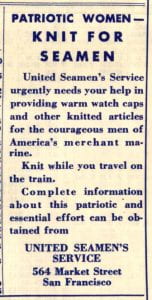 1943 ad: Knit for Seamen