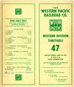 Western Pacific Employee Timetable, 1961
