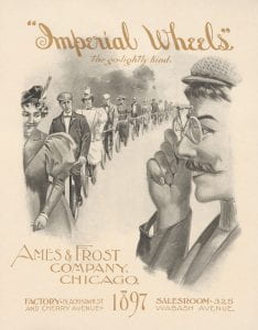 illustration of a man with bicycle-shaped spectacles looking at a passing crowd of cyclists