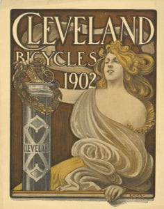 Cleveland Bicycles catalog with art nouveau illustration of a woman and bicycle