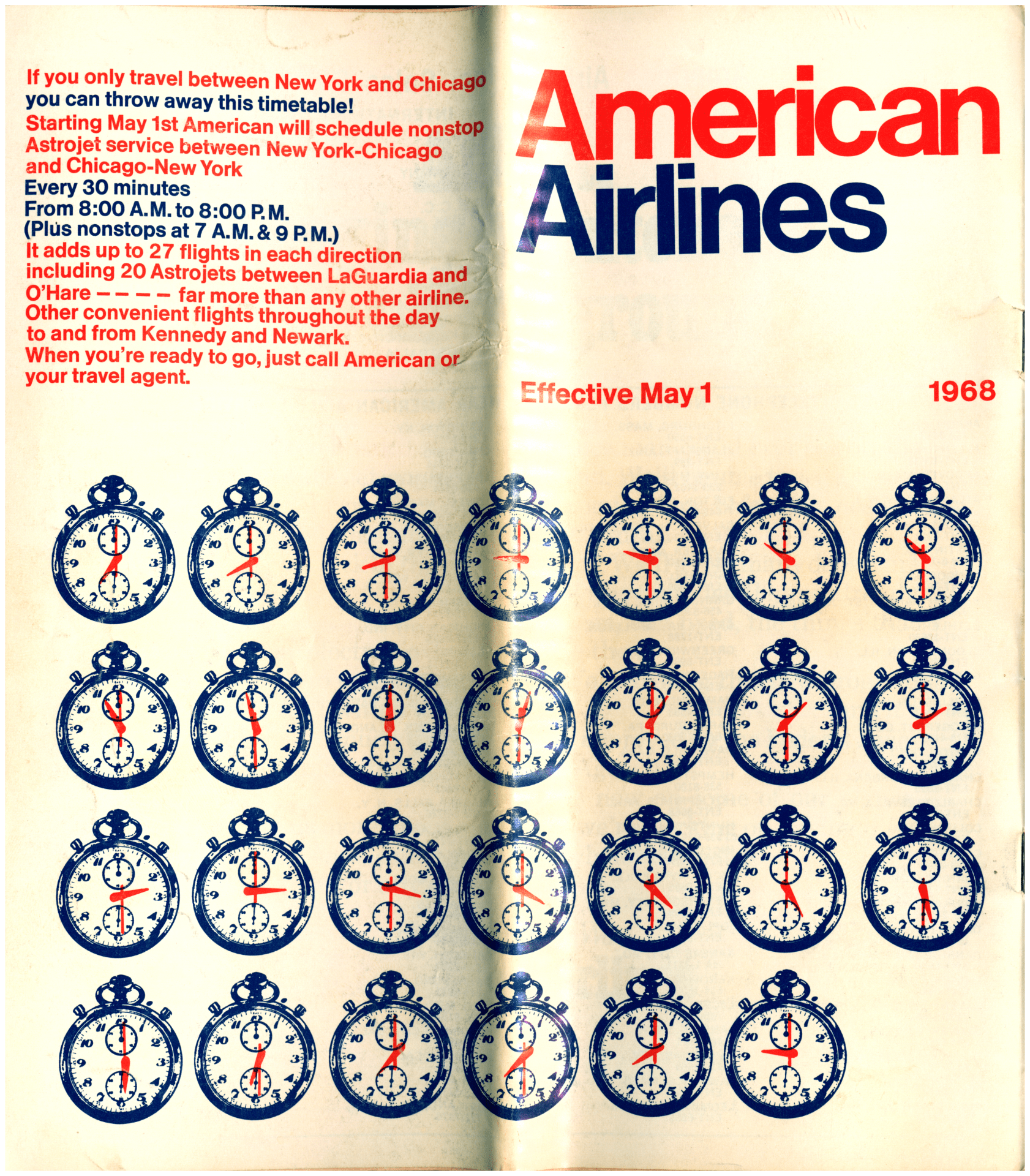 Timetable with different stopwatches set at different times on the front
