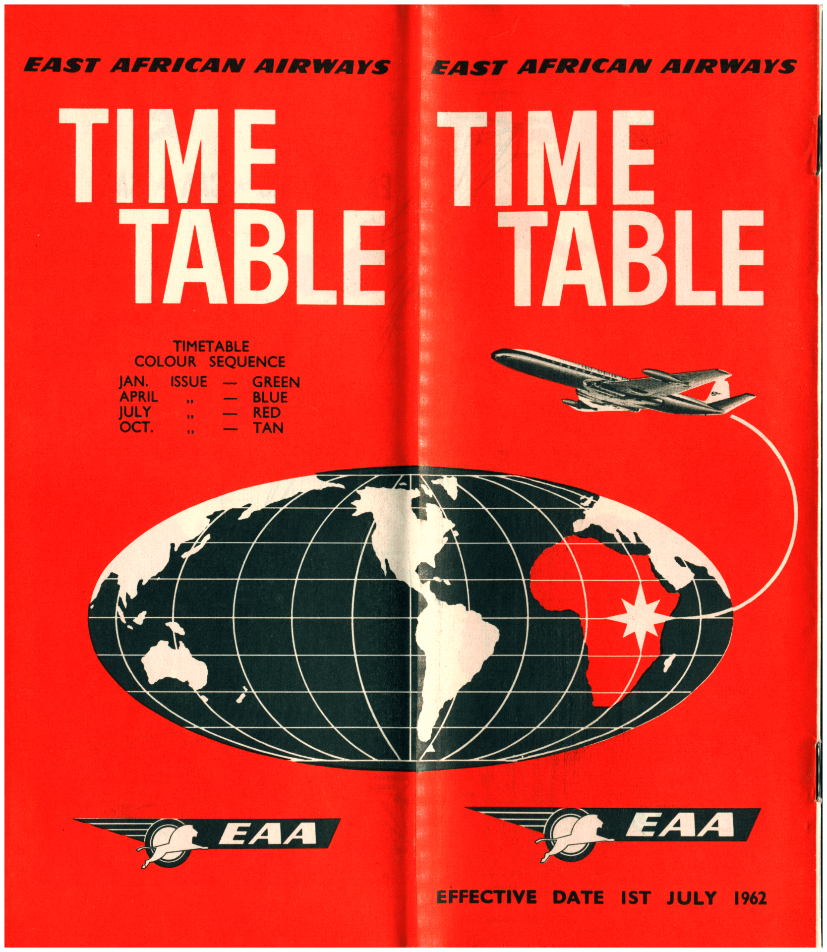 Cover of timetable with plane flying above a glove.