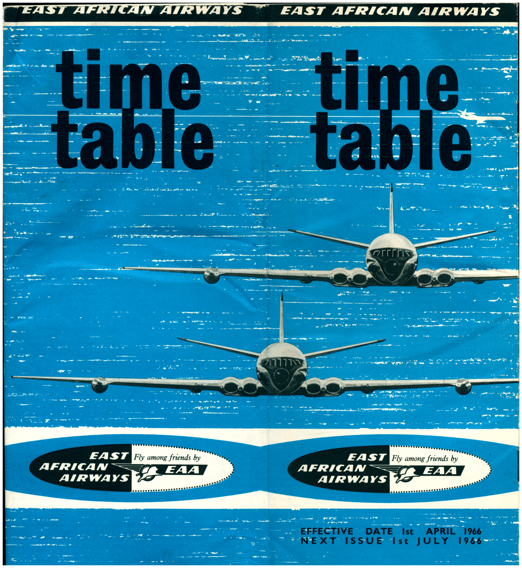 Front cover of time table with image of the front of two planes