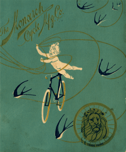 child flying above a bicycle surrounded by birds