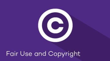 A copyright icon on a purple background. Text below reads "Fair Use and Copyright"