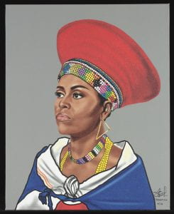 "Zulu FLOTUS," painting by Denny Ow of Michelle Obama in traditional African dress