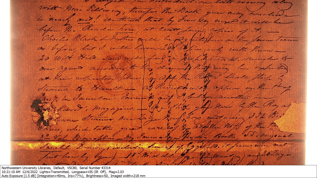Black ink writing on paper with an orange cast over the entire image.