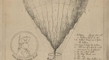 Broadside with headline "The Enterprizing Lunardi's Grand Air Balloon" and an illustration of the balloon in flight