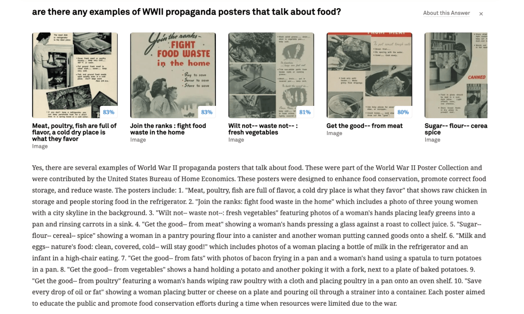 A screen grab from a prototype search tool that found World War II posters about consumers' use of food in wartime.