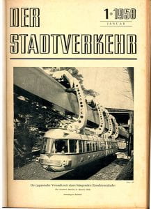Cover of Der Stadtverkehr January 1958. A black and white image of a cable car.