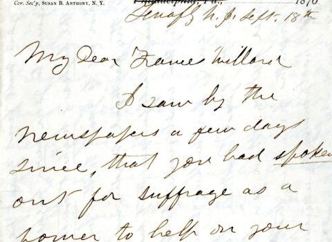 Letter from Susan B. Anthony, September 18, 1876. FWHA