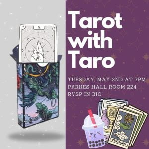 An instagram post publicizing an event featuring tarot cards and taro boba.