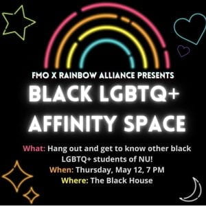 An instagram post publicizing a Black LGBTQ+ Affinity space created through collaboration between FMO and Rainbow Alliance.