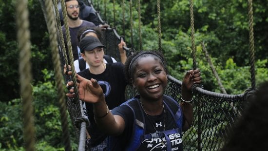 GESI 2018 students on a rope bridge