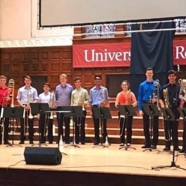 The Northwestern University Trombone Choir following their performance at the 2017 International Trombone Festival as winners of the Emory Remington Competition