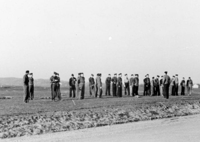 Men doing exercises at Fort Custer