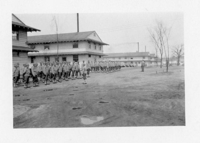 Men in formation at Fort Custer