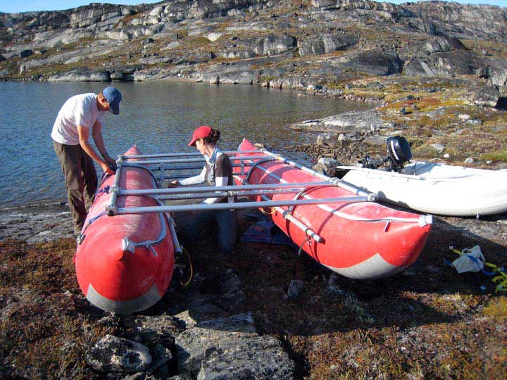 Assembling the coring raft.